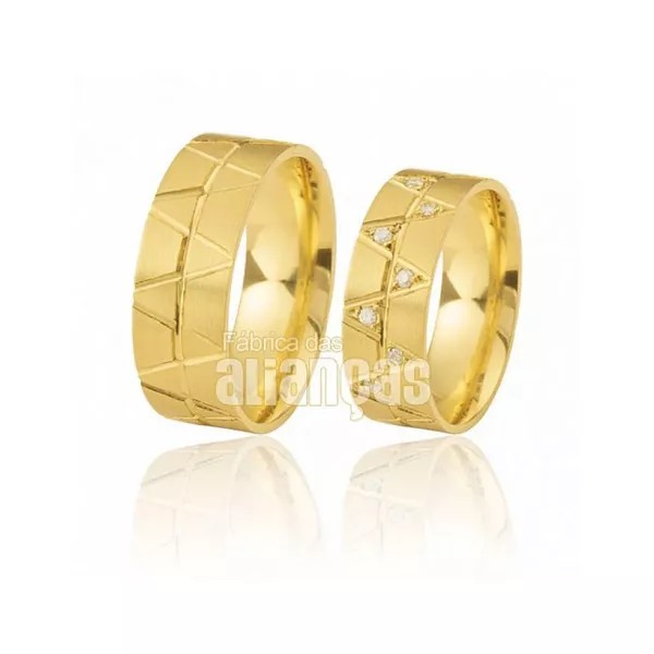 Alianças De Noivado e Casamento Em Ouro Amarelo 18k - FA-375 - Fábrica das Alianças