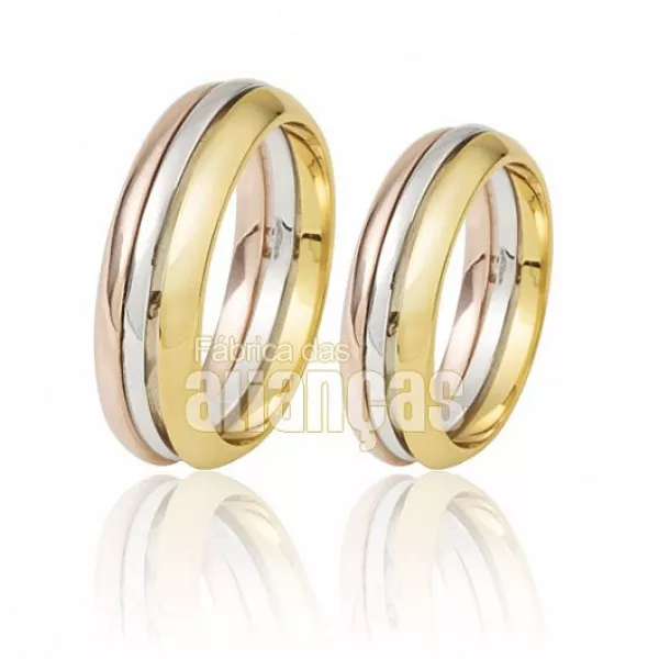 Aliança Com Três Cores Em Ouro 18k - FA-99 - Fábrica das Alianças