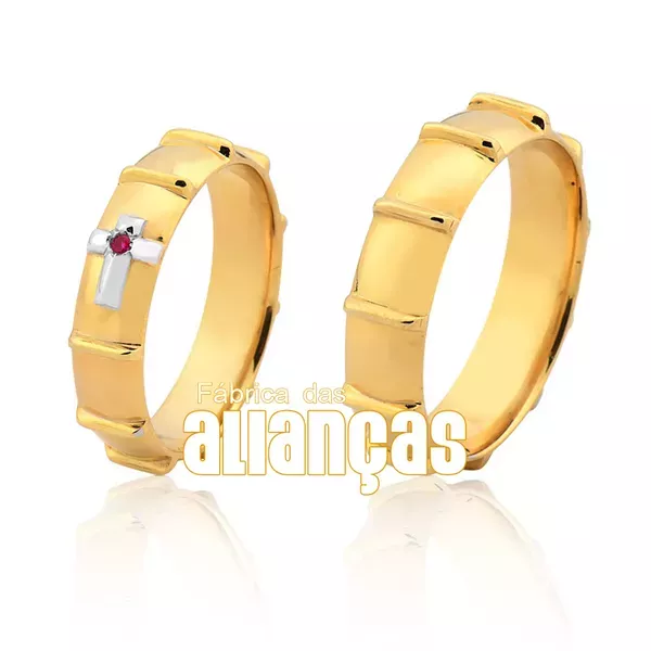 Alianças De Casamento Em Ouro - FA-1031-V - Fábrica das Alianças