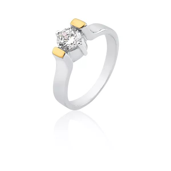 Anel De Prata Com Detalhes Em Ouro 18k - AE-AG-1227 - Alianças Exclusivas