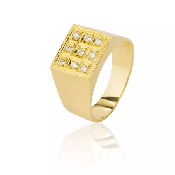 Anel Masculino com Diamantes em Ouro 18K