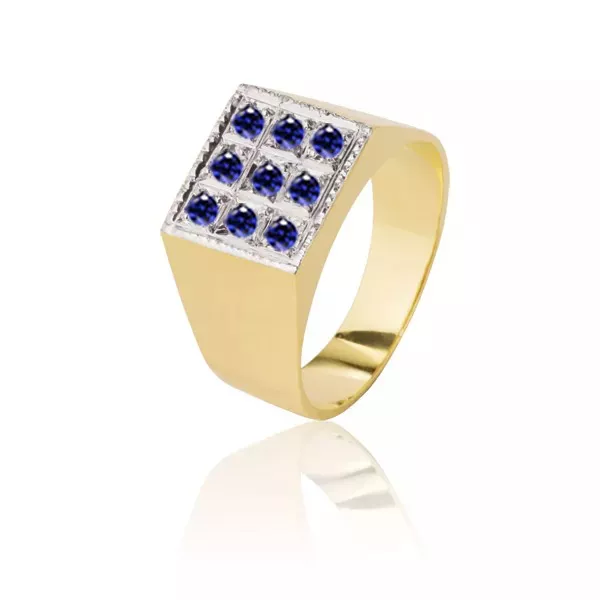 Anel Masculino em Ouro 18 K com Safira Azul - AE-A-03 - Alianças Exclusivas