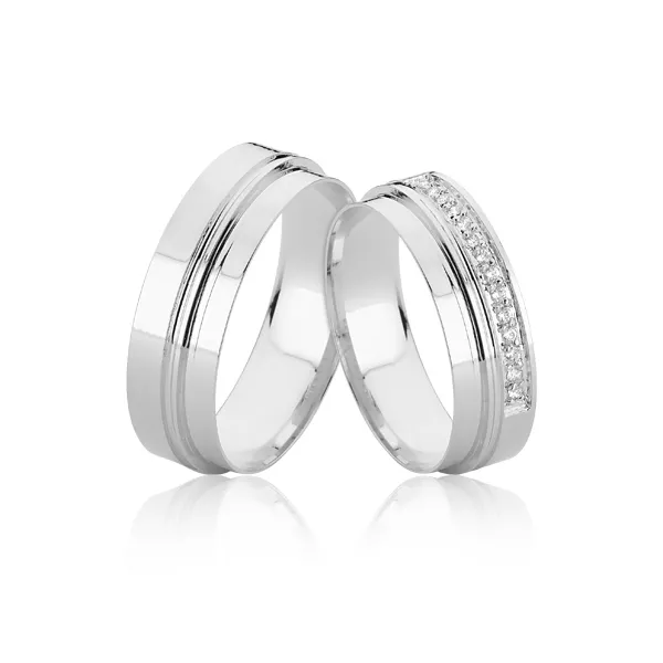 Alianças Com pedras Em Ouro branco 10k - A-JN-524-B - Alianças Exclusivas