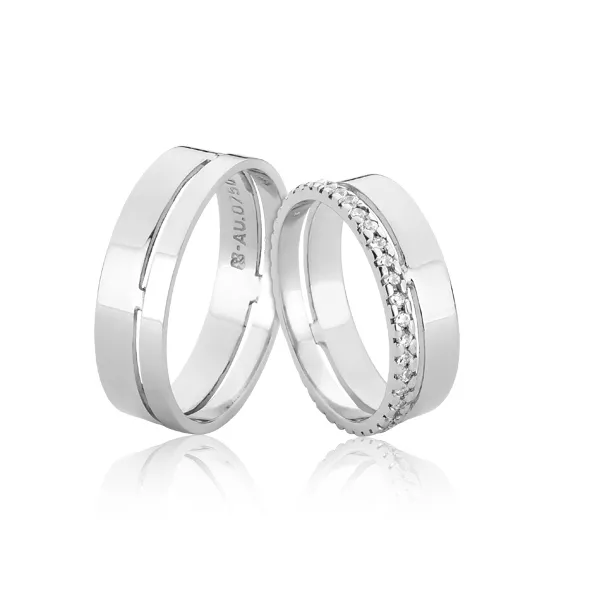 Aliança com Pedras em Ouro Branco 10K - A-JN-525-B - Alianças Exclusivas