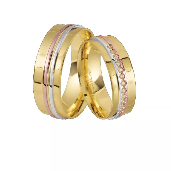 Linda Aliança Em Ouro 3 Cores Com Diamantes - AE-JA-85 - Alianças Exclusivas