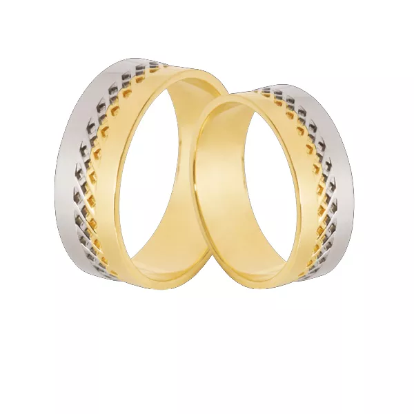 Linda Aliança Em Ouro 18k Branco e Amarelo - AE-JN-58 - Alianças Exclusivas