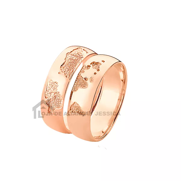 Aliança De Mapa Em Ouro Rose 10k - A-JN-1081-R - Alianças Exclusivas