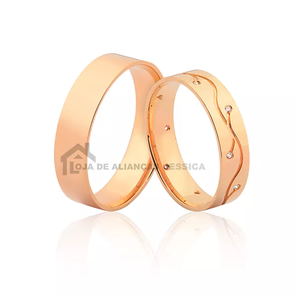 Alianças Em Ouro Rose 10k Com Pedras - A-JN-409-R - Alianças Exclusivas