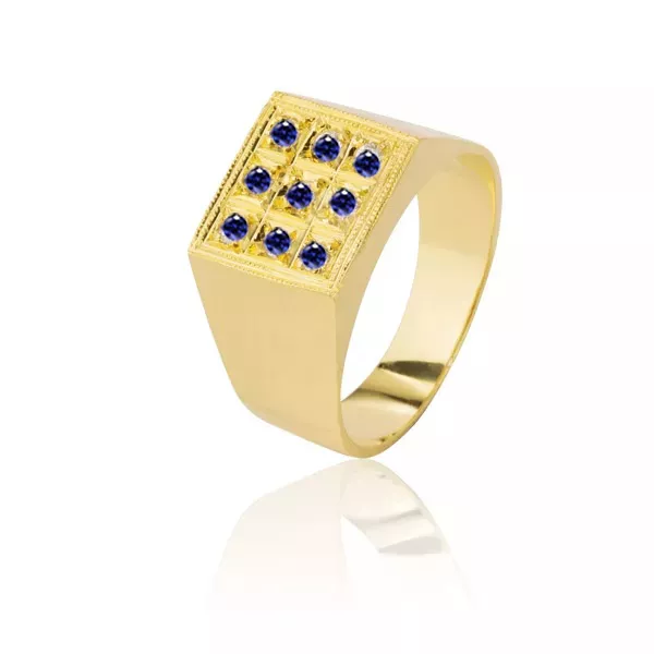Anel Masculino com Safira Azul em Ouro 18K - AE-02 - Alianças Exclusivas