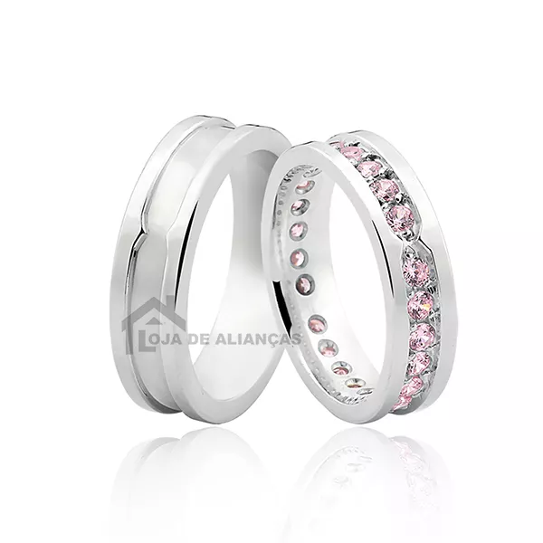 Aliança De Prata Com Pedra Rosa