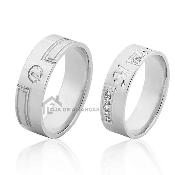 Alianças Em Prata Personalizada Com Iniciais - L-AG-1038 - Alianças Exclusivas