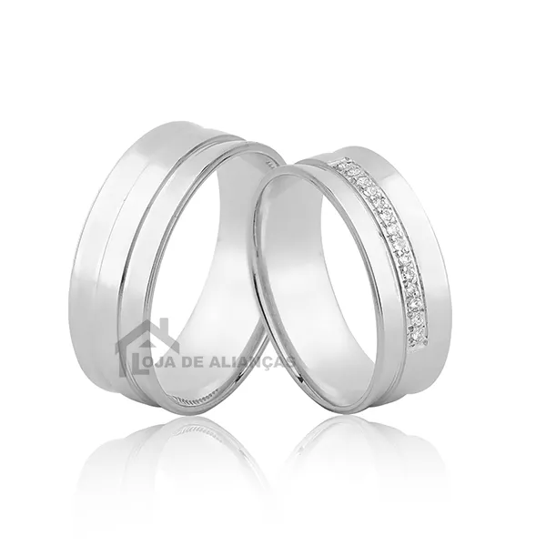 Par De Alianças De Namoro Reta Com Zircônias - L-AG-1041 - Alianças Exclusivas