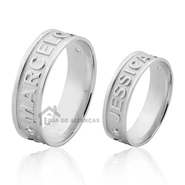 Par De Alianças Personalizado Com Nomes - L-AG-1037 - Alianças Exclusivas