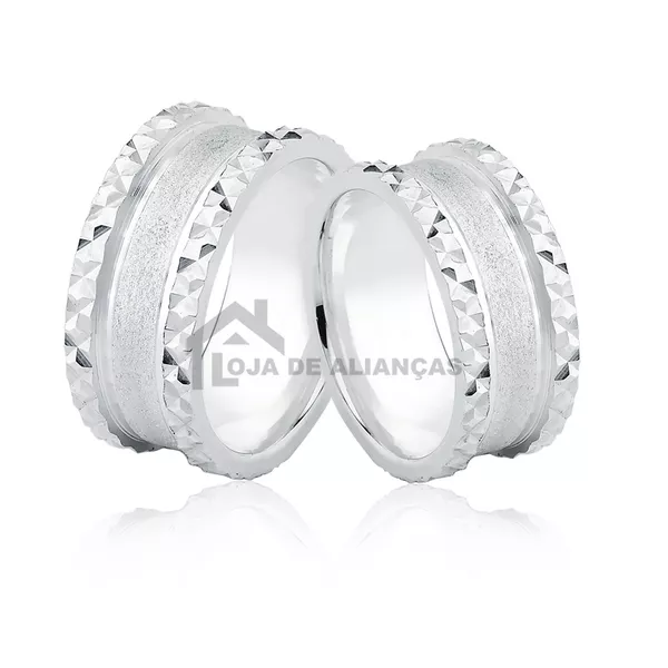 Par De Aliança Em Prata Diamantada - L-AG-3500 - Alianças Exclusivas