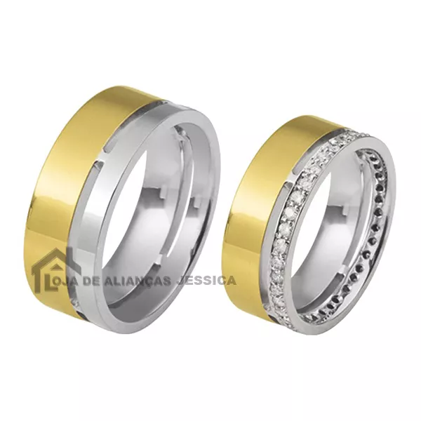 Alianças de Prata e Pedras Revestida Com Ouro - L-AG-3008-10K - Alianças Exclusivas