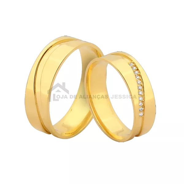 Alianças de Ouro 10k com Pedras - A-JN-384 - Alianças Exclusivas