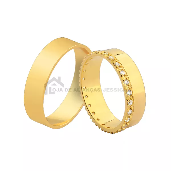 Alianças De Ouro 10k Lateral Com Pedras - A-JN-395 - Alianças Exclusivas