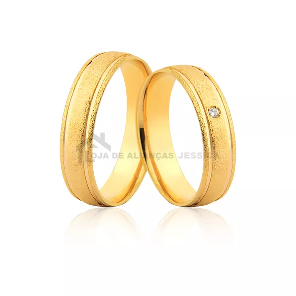 Alianças Meia Cana Com Pedras ouro 10k - A-JE-602 - Alianças Exclusivas