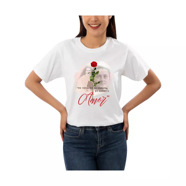 Camiseta Santa Teresinha Feminina Católica Algodão Preto