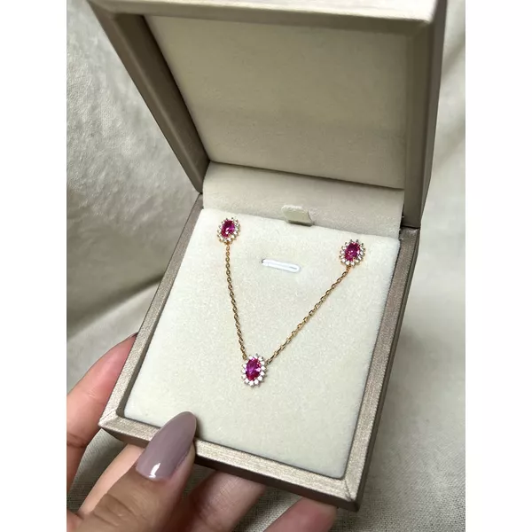 Conjunto Oval Joinha Pink Banhado a Ouro
