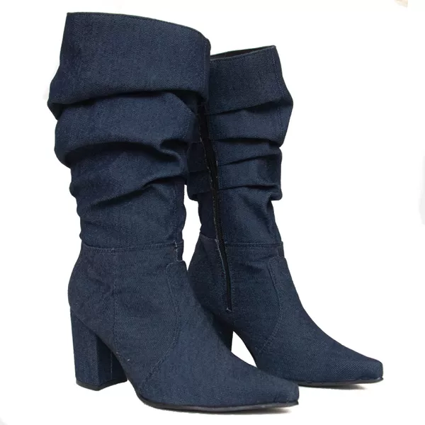 Bota Cano Alto - Gisele, Jeans Escuro