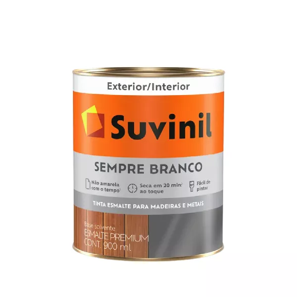 TINTA ESMALTE BRILHANTE SEMPRE BRANCO BASE SOLVENTE 900ML SUVINIL
