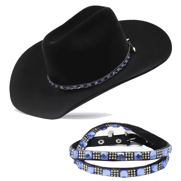Chapéu Feminino Country Bandinha De Strass Azul