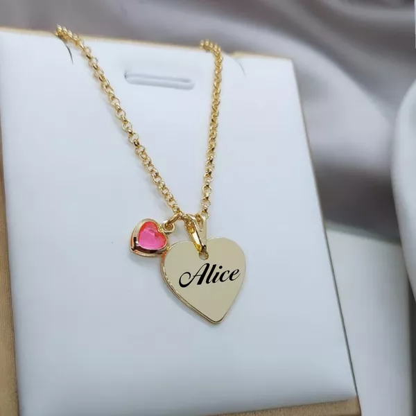 Colar Com Coração Personalizável Infantil Banhado à Ouro
