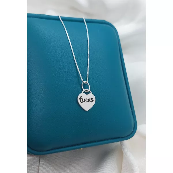 Colar Em Prata 925 Com Pingente Coração Alça Personalizado Com Um Nome Simples Ou Inicial