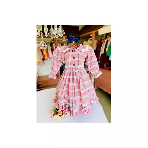 Vestido Agatha Xadrez Marinho Com Rosa