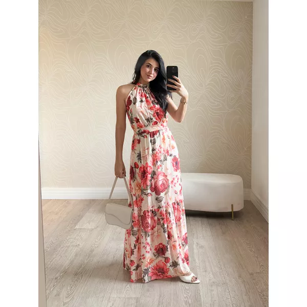 Vestido Floral fundo laranja