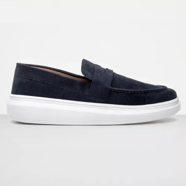 Mocassim Masculino Sola Alta Macio Loafer Derby - Azul