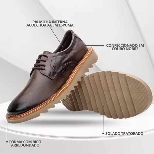 Sapato Loafer Tratorado Masculino Couro Legitimo - Café