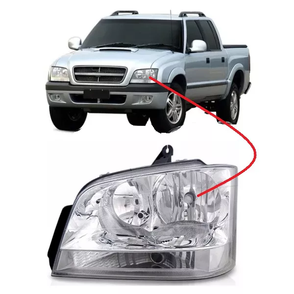 Farol S10 Blazer Pitbull 2001 a 2011 Mascara Cromada Pisca Cristal Esquerdo 