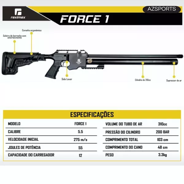 Carabina PCP Reximex Force One 5,5mm - Airsoft e Armas de Pressão
