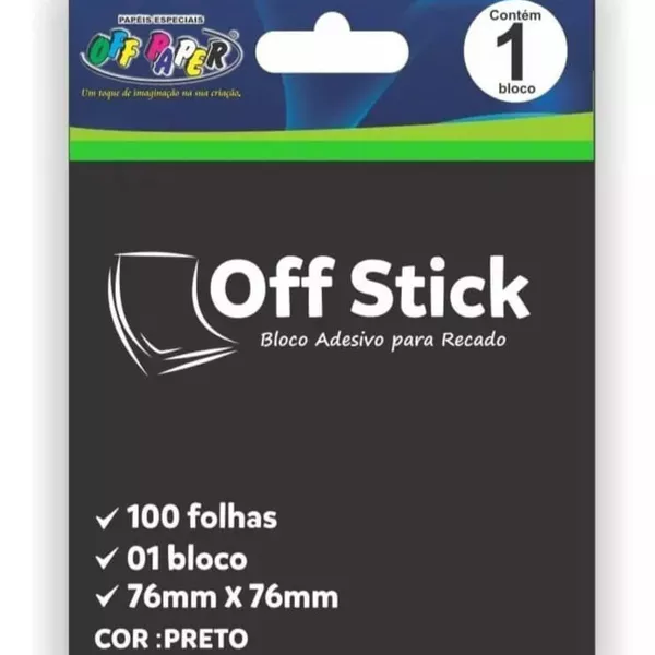 Bloco Adesivo Off Stick 76mmx76mm C/100 Fls Preto -Off Paper
