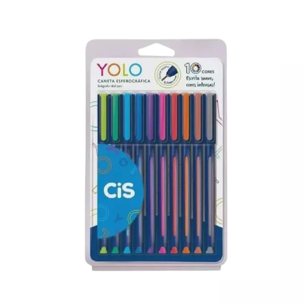 Kit de Canetas Esferográficas Yolo Cis - 0.7mm - 10 Cores
