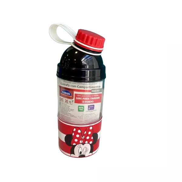  Garrafa Minnie 360ml C/ Compartimento Plasutil