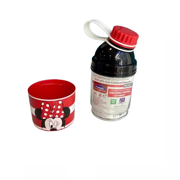  Garrafa Minnie 360ml C/ Compartimento Plasutil