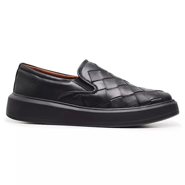 Slip On Couro Tressê All Black Cloud | Berlutini