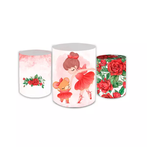 Trio Capas de Cilindros Sublimados Decorativo Tema Bailarina Decoração Infantil Menina