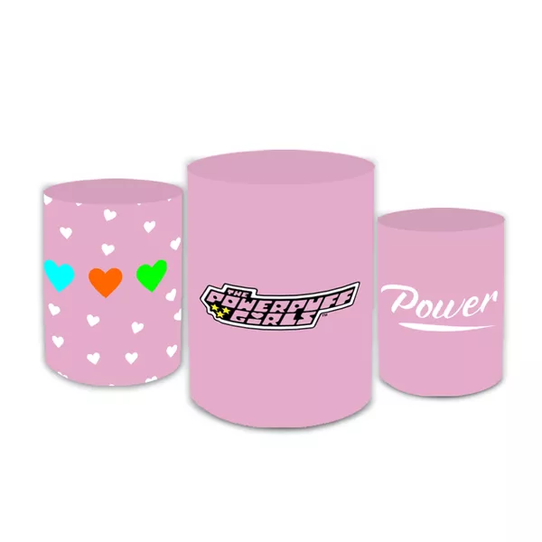 Trio Capas de Cilindros Sublimados Decorativo Tema Infantil Meninas Super Poderosas Decoração Festa