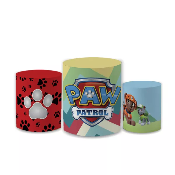 Trio Capas de Cilindros Sublimados Decorativo Tema Patrulha Canina Desenho Infantil Decoração