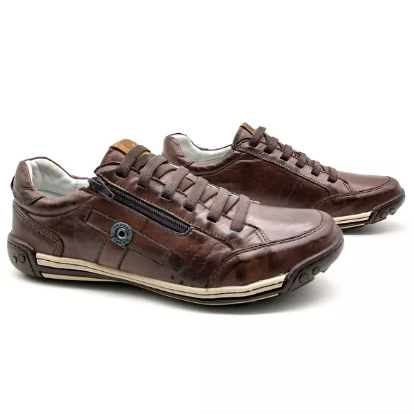 Sapato Masculino Casual Zíper e Elástico Palmilha Ortopédica 148/03 Brown