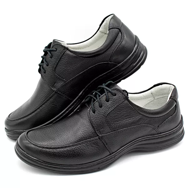 Sapato Confort Plus Bmbrasil De Couro Palmilha Em Gel Extra Leve 2712/01 Preto