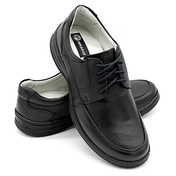 Sapato Confort Plus Bmbrasil De Couro Palmilha Em Gel Extra Leve 2712/01 Preto
