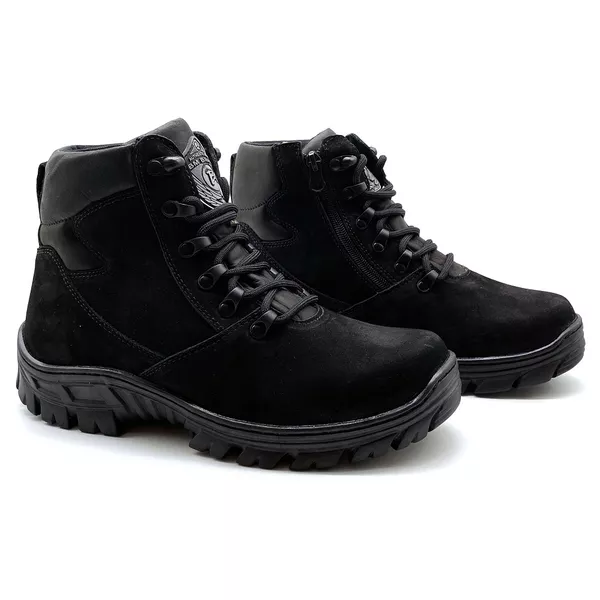 Coturno Militar Bota Borzeguim Cano Baixo 5185/03 Nobuck Preto