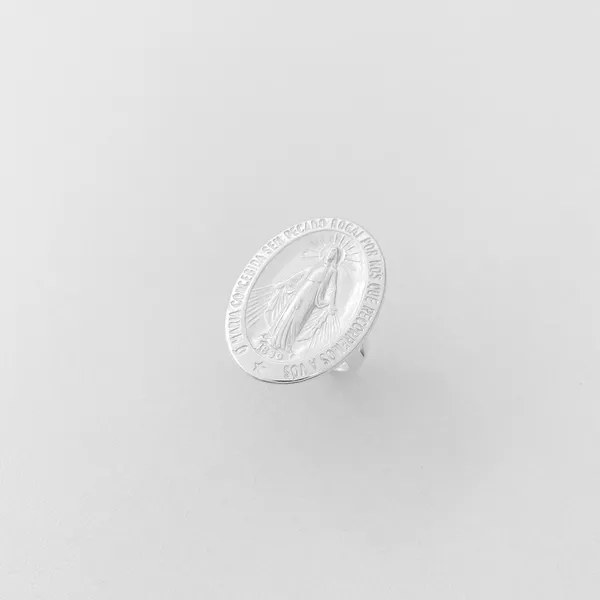 Anel medalha oval Nossa Senhora das Graças prata 925 