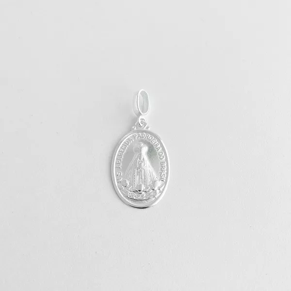 Pingente medalha oval grande Nossa Senhora Aparecida prata 925 