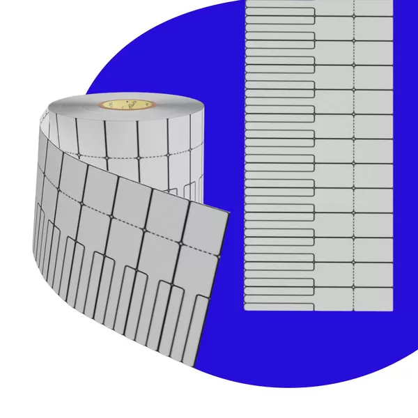 Etiqueta Serrilha Dobravel - 75x13 - Bopp Brilho - 1 Carreira - Rabicho Esquera Branco Pack 12 Rolos g